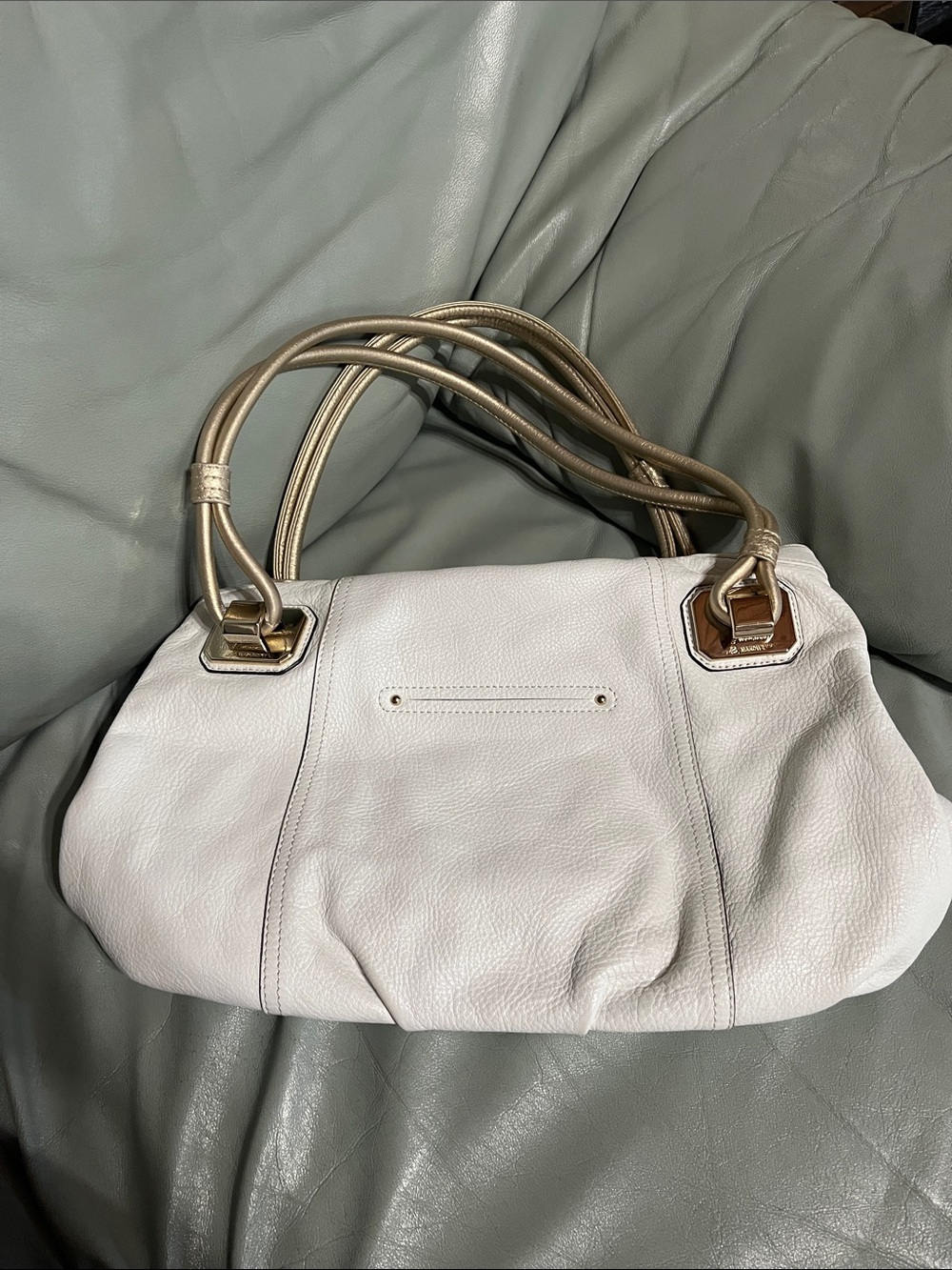 Women's White Leather Shoulder Bag with Gold Handles